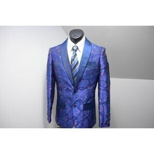 Biarelli Vibrant Purple Floral Tuxedo Suit Pants Mens Sz 28 x 27 Jacket Sz Small